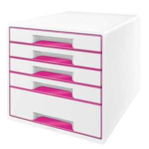 LEITZ Zásuvkový box  WOW CUBE, 5 zásuvek, bílá/růžová