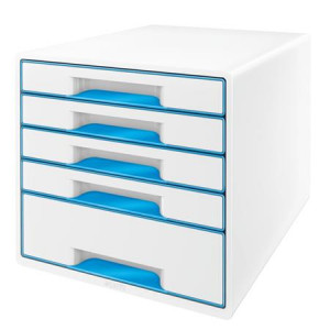 LEITZ Zásuvkový box  WOW CUBE, 5 zásuvek, bílá/světle modrá
