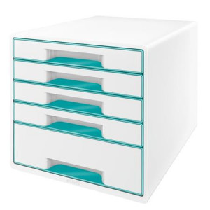 LEITZ Zásuvkový box  WOW CUBE, 5 zásuvek, bílá/ledově modrá