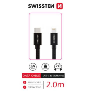 SWISSTEN DATOVÝ KABEL TEXTILE USB-C / LIGHTNING 2,0 M ČERNÝ