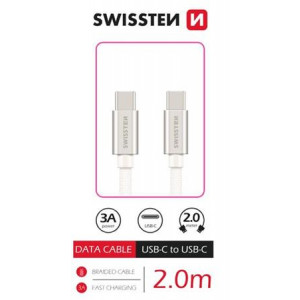 SWISSTEN DATOVÝ KABEL TEXTILE USB-C / USB-C 2,0 M STŘÍBRNÝ
