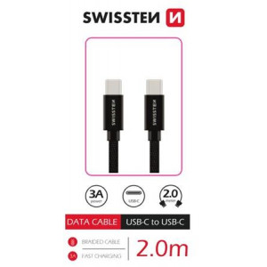 SWISSTEN DATOVÝ KABEL TEXTILE USB-C / USB-C 2,0 M ČERNÝ