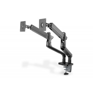 DIGITUS Dvojitý upínací držák monitoru s plynovou pružinou 17-32 ", max. 2 x 9 kg, šedá  VESA: 75x75, 100x100