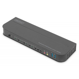 DIGITUS přepínač KVM, 4portový, 4K60Hz, 4 x DP vstup, 1 x DP / HDMI výstup
