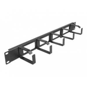 Delock 19” vyvazovací panel pro správu kabelů, 4 otvory a 5 háčky, 1U, černý