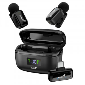 GENIUS duální bezdrátový mikrofon MIC-S900/ pro kreativce/ USB-C/ nabíjecí/ černý