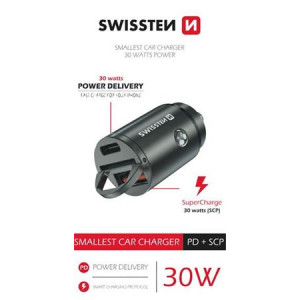 SWISSTEN CL ADAPTÉR POWER DELIVERY USB-C + SUPER CHARGE 3.0 30W NANO STRÍBRNÝ