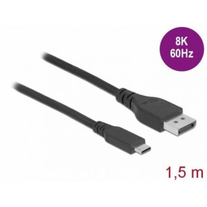Delock Obousměrný kabel USB Type-C™ na DisplayPort (režim DP Alt) s certifikací 8K 60 Hz 1,5 m DP 8K