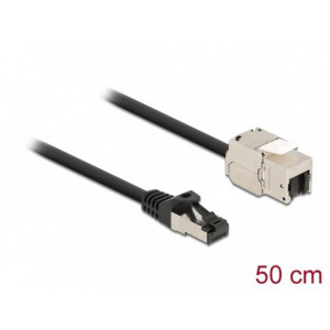 Delock Kabel ze zástrčky RJ45 na zásuvku RJ45 modulu Keystone, Cat.6A, délka 50 cm, černý