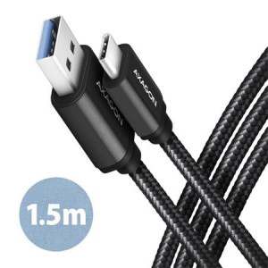 AXAGON BUCM3-AM15AB, SPEED kabel USB-C  USB-A, 1.5m, USB 3.2 Gen 1, 3A, ALU, oplet, černý