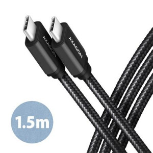 AXAGON BUCM3-CM15AB, SPEED kabel USB-C  USB-C, 1.5m, USB 3.2 Gen 1, PD 60W 3A, ALU, oplet, černý