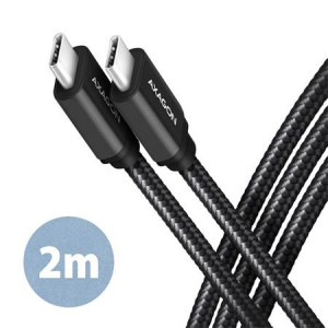 AXAGON BUCM3-CM20AB, SPEED kabel USB-C  USB-C, 2m, USB 3.2 Gen 1, PD 60W 3A, ALU, oplet, černý