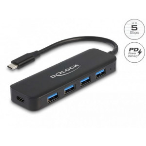 Delock Rozbočovač USB Type-C™, 4 porty, USB 3.2 Gen 1 a s Power Delivery, 85 W