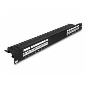 Delock Spojovací panel, rozměr 19”, 16 portů, Cat.6A, 1U, černá