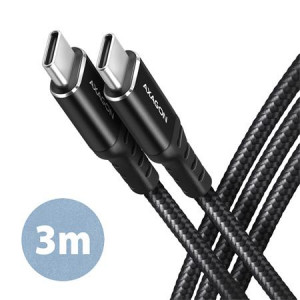 AXAGON BUCM-CM30AB, HQ kabel USB-C  USB-C, 3m, USB 2.0, PD 60W 3A, ALU, oplet, černý