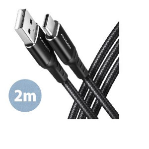 AXAGON BUCM-AM20AB, HQ kabel USB-C  USB-A, 2m, USB 2.0, 3A, ALU, oplet, černý