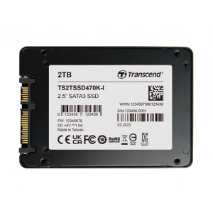 TRANSCEND SSD470K-I 2TB Industrial (3K P/E) SSD disk 2.5" SATA3, 3D TLC, Aluminium case, 560MB/s R, 520 MB/W, černý