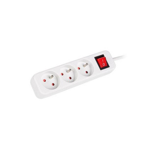 LANBERG Prodlužovací přívod   3M 3X klasická zásuvka s vypínačem měď kabel bílý