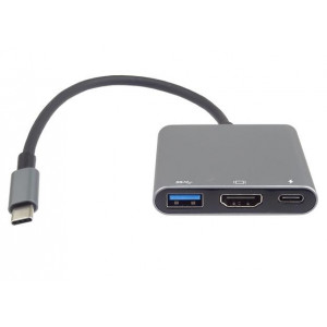 PremiumCord Adaptér USB-C na HDMI + USB3.0 + PD, rozlišení 4K a FULL HD 1080p