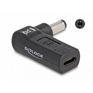 Delock Adaptér na kabel na nabíjení laptopu, ze zásuvky USB Type-C™ na zástrčku 5,5 x 2,1 mm, úhlový 90°