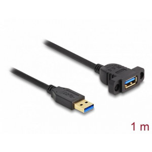 Delock Kabel SuperSpeed USB 5 Gbps (USB 3.2 Gen 1) ze zástrčky USB Typu-A na zásuvku, 1 m, panelová montáž, černý