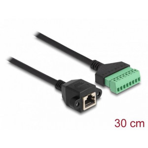 Delock Adaptér ze zásuvky kabelu RJ45 Cat.6 na svorkovnici, pro vestavbu, 30 cm, dvoudílný