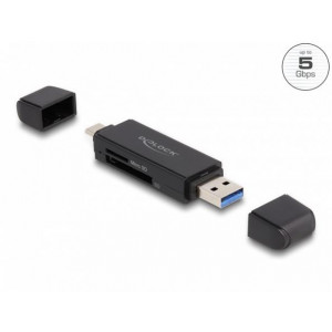 Delock SuperSpeed USB 5 Gbps čtečka karet USB Type-C™ / Typu-A pro paměťové karty SD a Micro SD