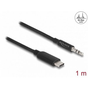 Delock Stereofonní audio kabel ze zástrčky USB Type-C™ na stereofonní zástrčkový konektor 3,5 mm, 3 pinový, 1 m, černý