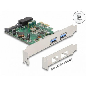Delock PCI Express x1 Karta na 2 externí rozhraní USB 3.2 Gen 1 Typu-A + 1 x interní 19-pinovou zástrčkovou hlavici USB 