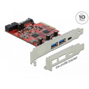 Delock PCI Express x4 Karta na 1 x externí USB Type-C™ samice + 2 x externí USB Typu-A samice SuperSpeed USB 10 Gbps 