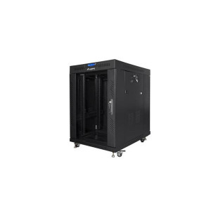 LANBERG Volně stojící skříň 19" 15U/600x800 (v rozloženém stavu) skleněné dveře LCD černá (RAL9004)  