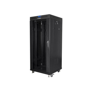 LANBERG Volně stojící skříň 19" 27U/600x600 (v rozloženém stavu) skleněné dveře LCD černá (RAL9004)  