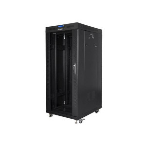 LANBERG Volně stojící skříň 19" 27U/600x800 (v rozloženém stavu) skleněné dveře LCD černá (RAL9004)  