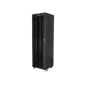 LANBERG Volně stojící skříň 19" 42U/600x600 (v rozloženém stavu) skleněné dveře LCD černá (RAL9004)  