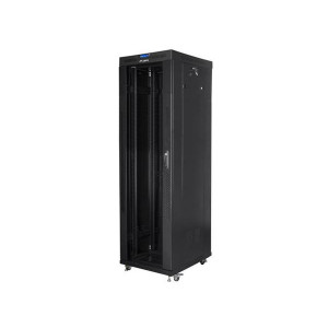 LANBERG Volně stojící skříň 19" 42U/600x800 (v rozloženém stavu) skleněné dveře LCD černá (RAL9004)  