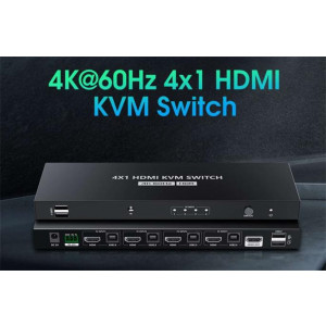 PremiumCord 4K@60Hz HDMI2.0 KVM switch 4:1 s dálkovým ovladačem
