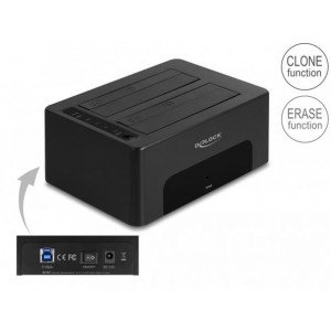Delock Duální USB dokovací stanice pro 2 x HDD / SSD SATA s funkcemi klonování a mazání