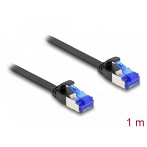 Delock RJ45 Plochý spojovací kabel ze zástrčky na zástrčku, Cat.6A, ohebný, 1 m, černý