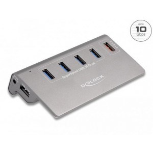 Delock Rozbočovač USB 10 Gbps se 4 porty USB Typu-A a jedním portem pro rychlé nabíjení včetně napájecího zdroje