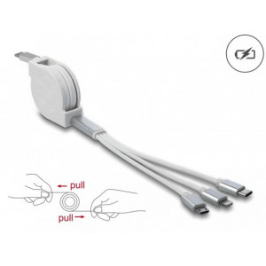 Delock Zatažitelný kabel USB Type-C™ 3 in 1 pro konektory osmipinový / Micro USB / USB Type-C™, bílý
