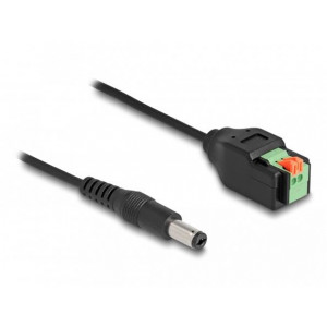 Delock Stejnosměrný kabel, 2,1 x 5,5 mm, ze zástrčky na svorkovnicový adaptér s tlačítkem, 15 cm
