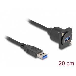 Delock Kabel typu-D, USB 5 Gbps ze zástrčky Typu-A na zásuvku Typu-A, černý, 20 cm