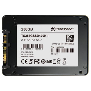 TRANSCEND SSD470K-I 256GB Industrial (3K P/E) SSD disk 2.5" SATA3, 3D TLC, Aluminium case, 560MB/s R, 520 MB/W, černý