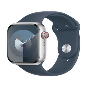 Apple Watch Series 9 Cellular 45mm Stříbrný hliník s bouřkově modrým sportovním řemínkem S/M