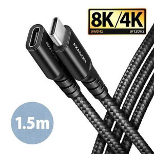 AXAGON BUCM32-CF15AB prodlužovací kabel USB-C (M)  USB-C (F), 1,5m, USB 20Gbps, PD 240W 5A, 8K HD, ALU, oplet, černý