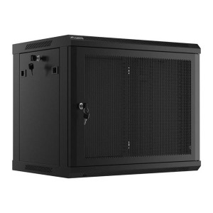 LANBERG Nástěnná jednodílná skříň 19", 9U/600x450, (v rozloženém stavu), perforované dveře, černá (RAL9004)
