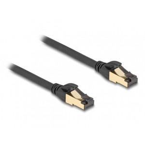 Delock Síťový kabel RJ45 Cat.6A zástrčky na zástrčku, S/FTP, černý, délky 50 cm, Cat.7, silné tloušťky, vhodný pro průmysl