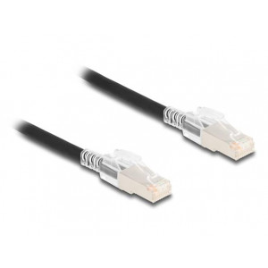 Delock Síťový kabel RJ45 Cat.6A S/FTP se sadou bezpečnostních sponek, 1 m dlouhý, černý