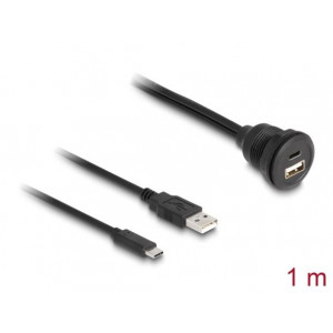 Delock Kabel USB 2.0, ze zástrčky USB Typ-A a zástrčky USB Type-C™ na zásuvku USB Typ-A a zásuvku USB Type-C™, k vestavění, 1 m