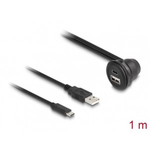 Delock Kabel USB 2.0, ze zástrčky USB Typ-A a zástrčky USB Type-C™ na zásuvku USB Typ-A, pravoúhlou 90° a na zásuvku USB